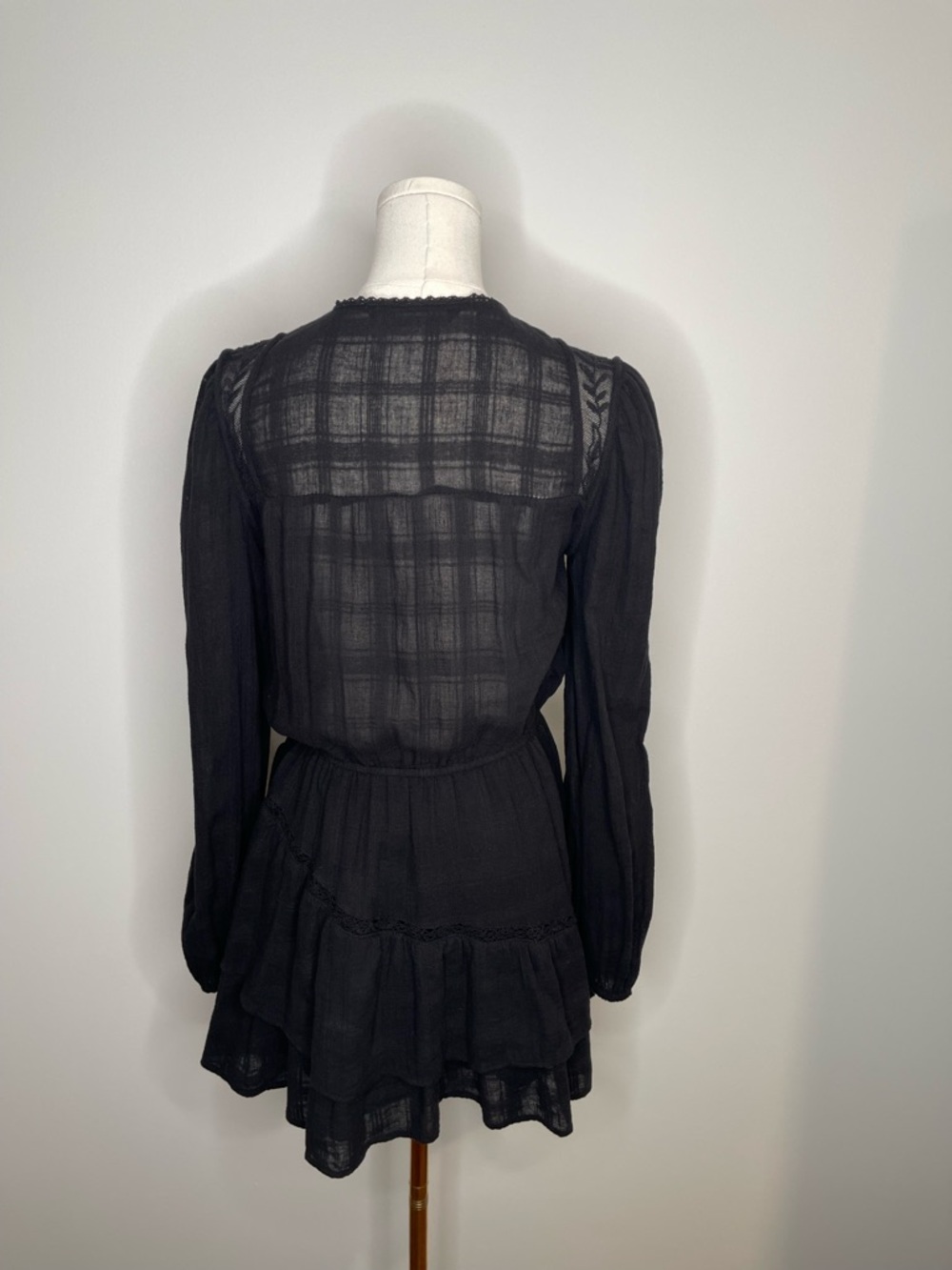 ZARA Black Embroidered Velvet Long Sleeve Mini Cotton Puff Dress size M - Picture 4 of 8